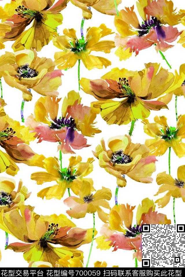 2016090201-a.jpg - 700059 - 清新 田园 手绘花卉 - 数码印花花型 － 女装花型设计 － 瓦栏