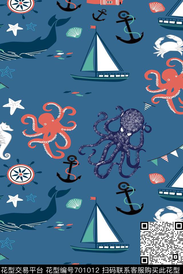 海怪.jpg - 701012 - 泳装 童装 海洋生物 - 传统印花花型 － 童装花型设计 － 瓦栏