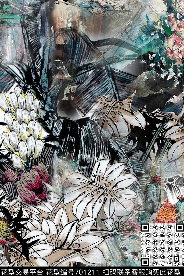 qyq-572.jpg - 701211 - 国画工笔花卉 叶子 油画 - 数码印花花型 － 女装花型设计 － 瓦栏