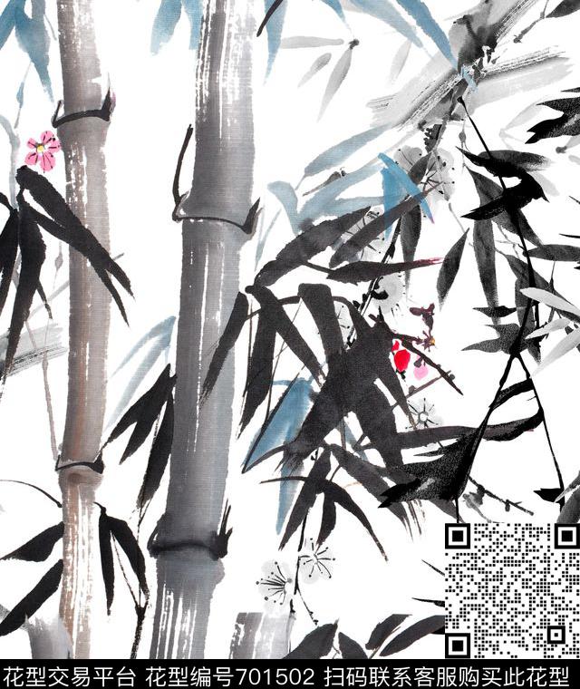 中国风.jpg - 701502 - 中国风 竹子 适用于衬衫夹克花型 - 数码印花花型 － 男装花型设计 － 瓦栏