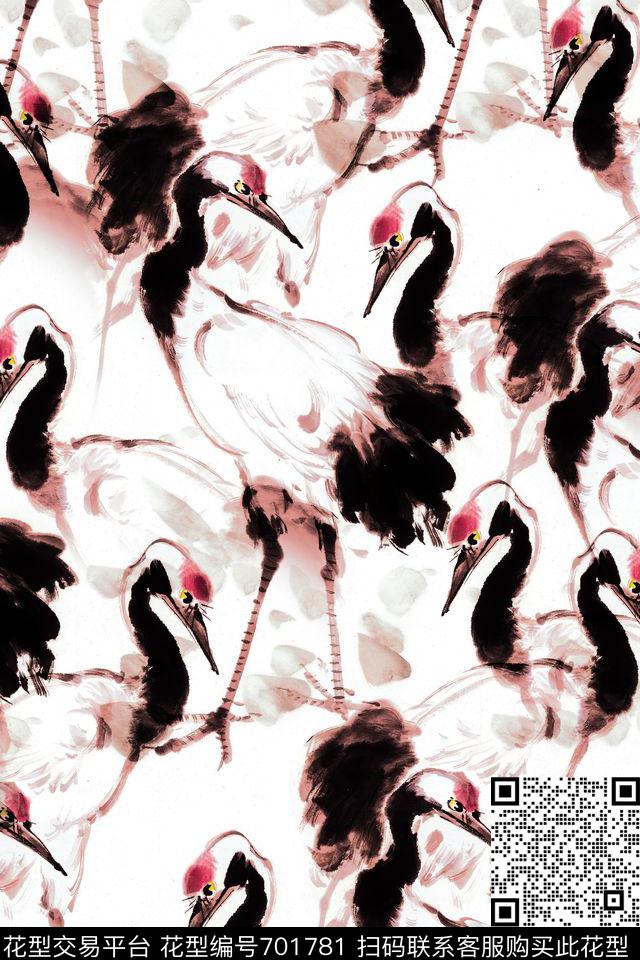 g1610150-3.jpg - 701781 - 仙鹤 水墨 国画 - 数码印花花型 － 女装花型设计 － 瓦栏