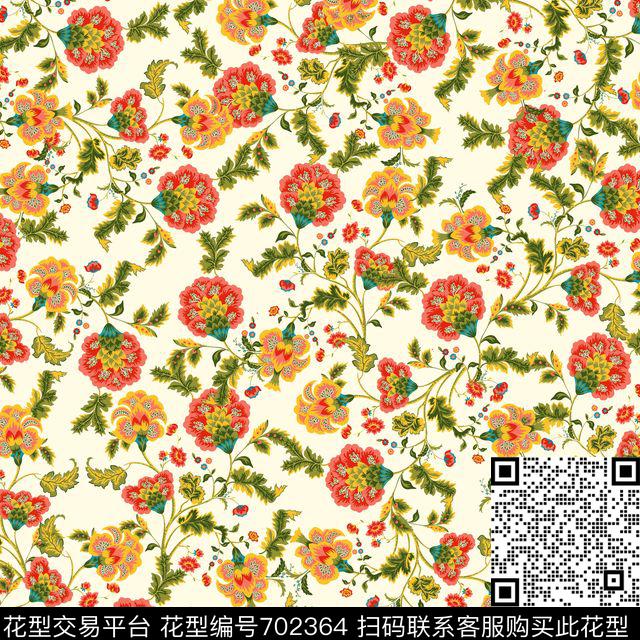 小腰果花墙花.jpg - 702364 - 小碎花 花朵 花卉 - 传统印花花型 － 女装花型设计 － 瓦栏