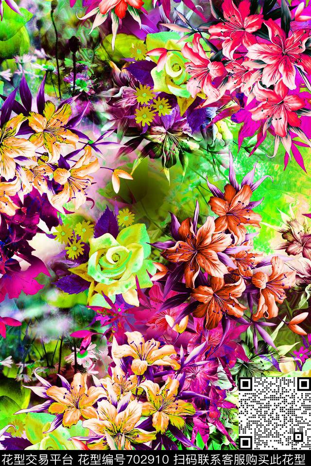 2016037E.jpg - 702910 - 花卉 满版 组合 - 数码印花花型 － 女装花型设计 － 瓦栏