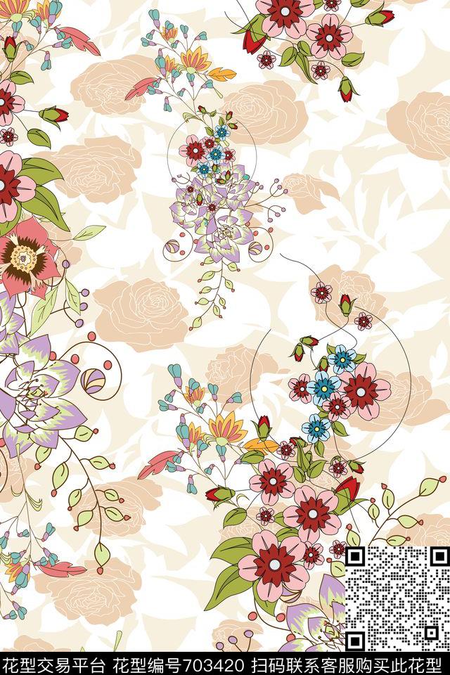 花帘.jpg - 703420 - 女装 植物纹 花朵 - 传统印花花型 － 窗帘花型设计 － 瓦栏