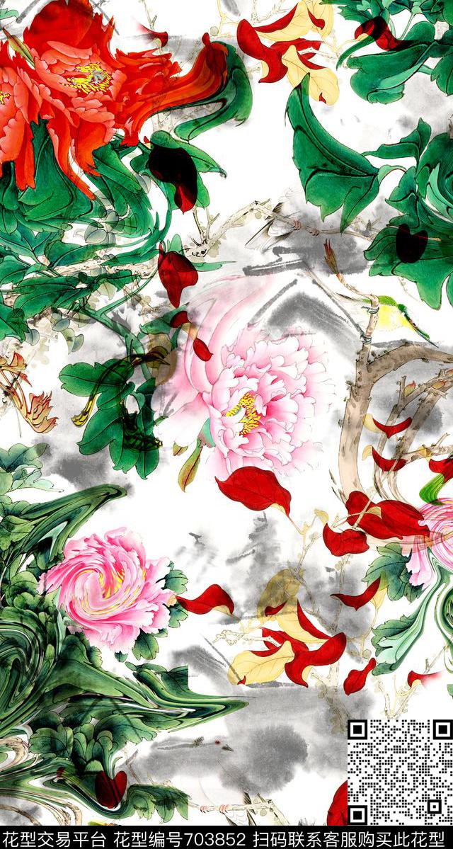 20160910.jpg - 703852 - 花卉 工笔花鸟 中国风 - 数码印花花型 － 女装花型设计 － 瓦栏