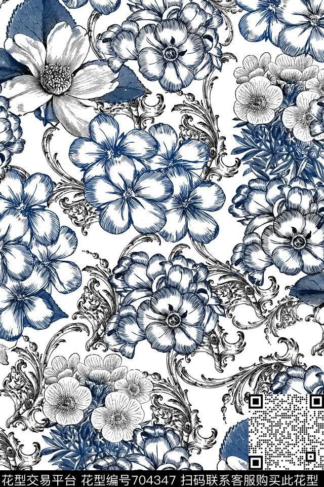 M5.1.jpg - 704347 - Lithograph blue flowers - 数码印花花型 － 男装花型设计 － 瓦栏