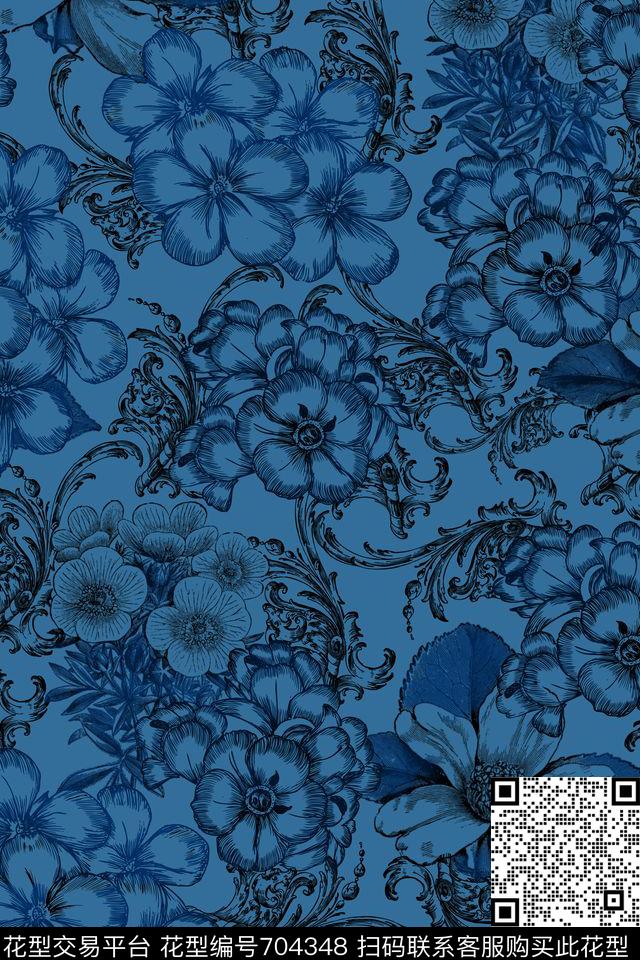 M5.2.jpg - 704348 - Lithograph blue flowers - 数码印花花型 － 男装花型设计 － 瓦栏