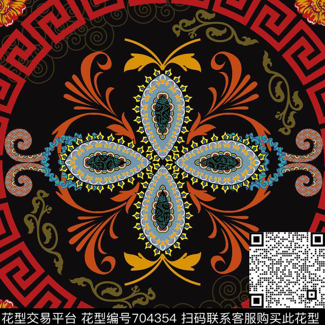 ss-1.jpg - 704354 - 花卉 宫廷风 中国风 - 数码印花花型 － 方巾花型设计 － 瓦栏