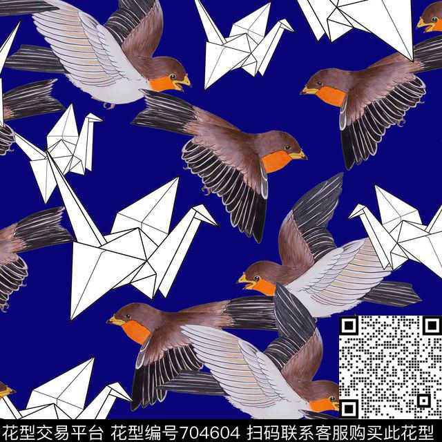 纸鹤小鸟.jpg - 704604 - 飞翔小鸟 纸鹤 小鸟 - 数码印花花型 － 女装花型设计 － 瓦栏
