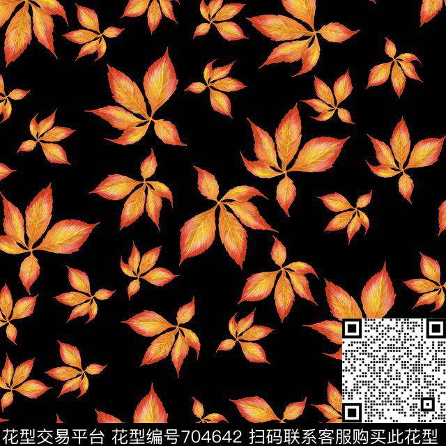 枫叶黑.jpg - 704642 - 花卉 枫叶 叶子树叶 - 数码印花花型 － 女装花型设计 － 瓦栏