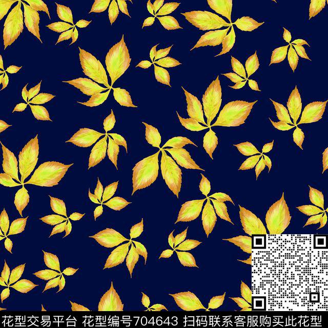 枫叶蓝.jpg - 704643 - 花卉 枫叶 叶子树叶 - 数码印花花型 － 女装花型设计 － 瓦栏