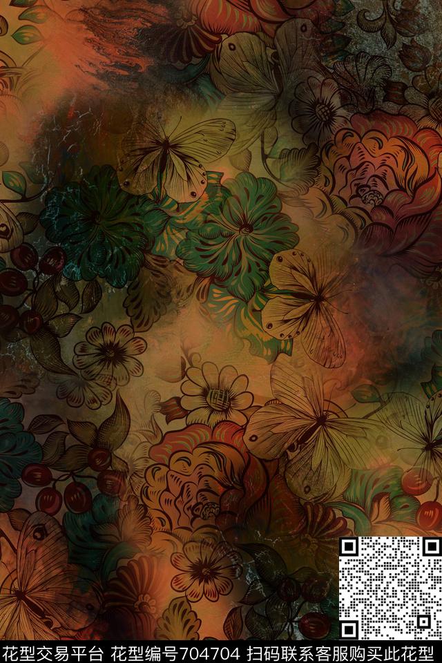 g1610179.jpg - 704704 - 香云纱 花卉 做旧 - 数码印花花型 － 女装花型设计 － 瓦栏