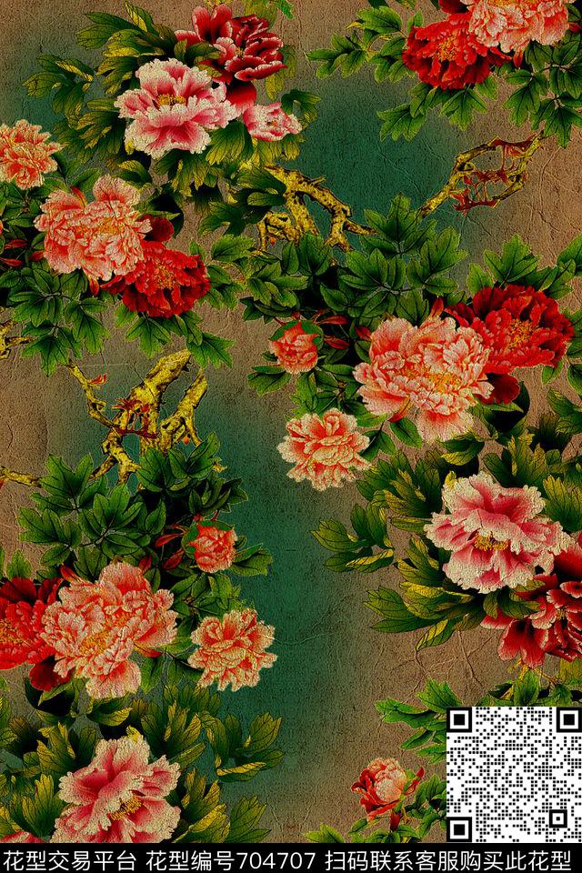 9121-1.jpg - 704707 - 香云纱 牡丹 花卉 - 数码印花花型 － 女装花型设计 － 瓦栏