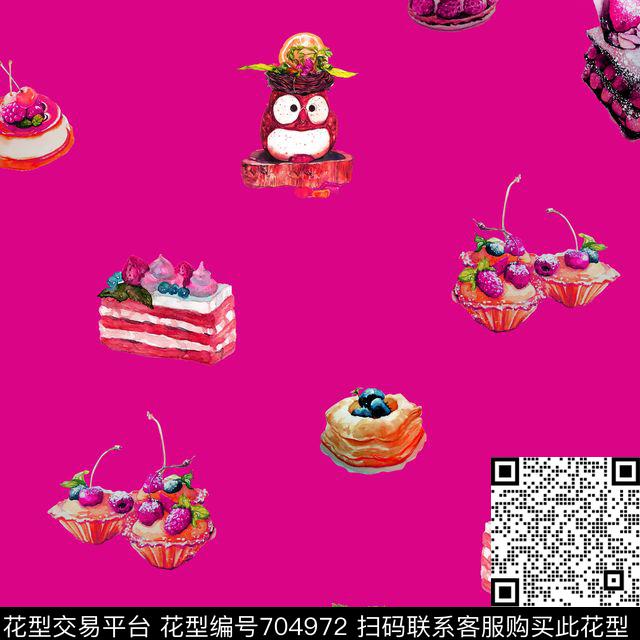 蛋糕马卡龙蛋挞草莓玫.jpg - 704972 - 樱桃 柠檬 趣味 - 数码印花花型 － 女装花型设计 － 瓦栏