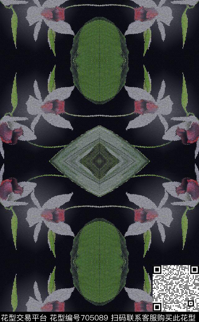 160909-青蓝雅韵-1-1.jpg - 705089 - 蝴蝶艺象 鸟昆虫图案 手绘花卉意向元素 - 传统印花花型 － 女装花型设计 － 瓦栏