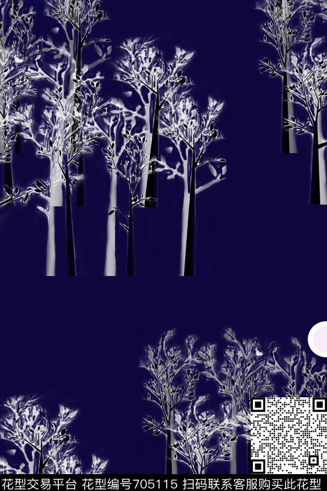 夜中寒林.jpg - 705115 - 花朵 手绘 彩色 - 数码印花花型 － 女装花型设计 － 瓦栏
