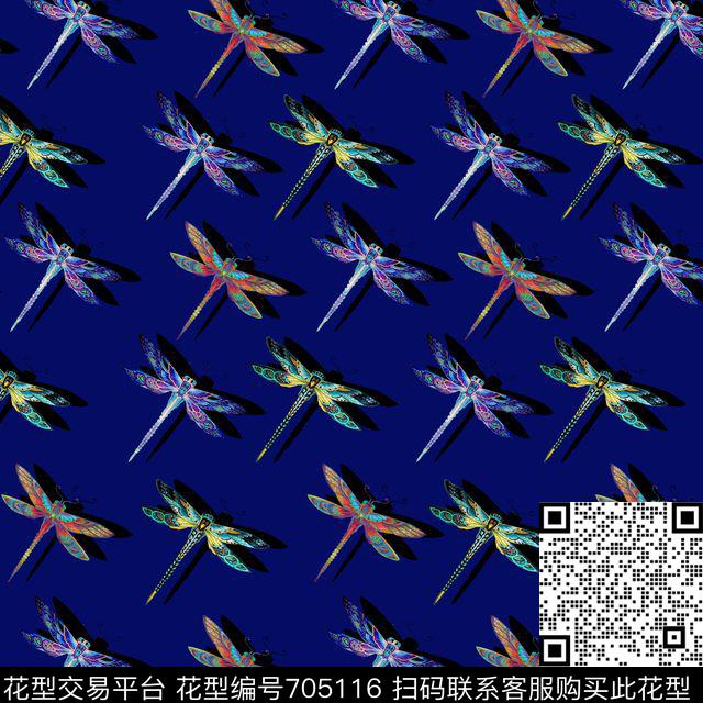 民族花纹阴影蜻蜓.jpg - 705116 - 昆虫 民族花纹蜻蜓 阴影 - 数码印花花型 － 女装花型设计 － 瓦栏