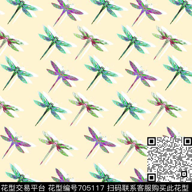 民族花纹阴影蜻蜓白.jpg - 705117 - 昆虫 民族花纹蜻蜓 阴影 - 数码印花花型 － 女装花型设计 － 瓦栏