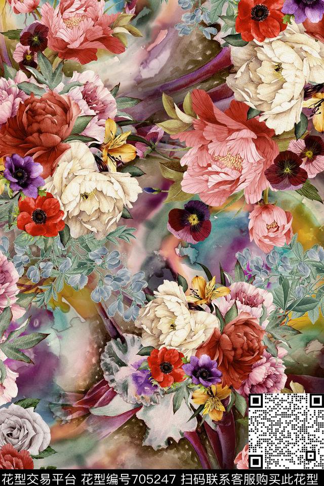 CE-016137.jpg - 705247 - 牡丹 大花 油画花卉 - 数码印花花型 － 女装花型设计 － 瓦栏