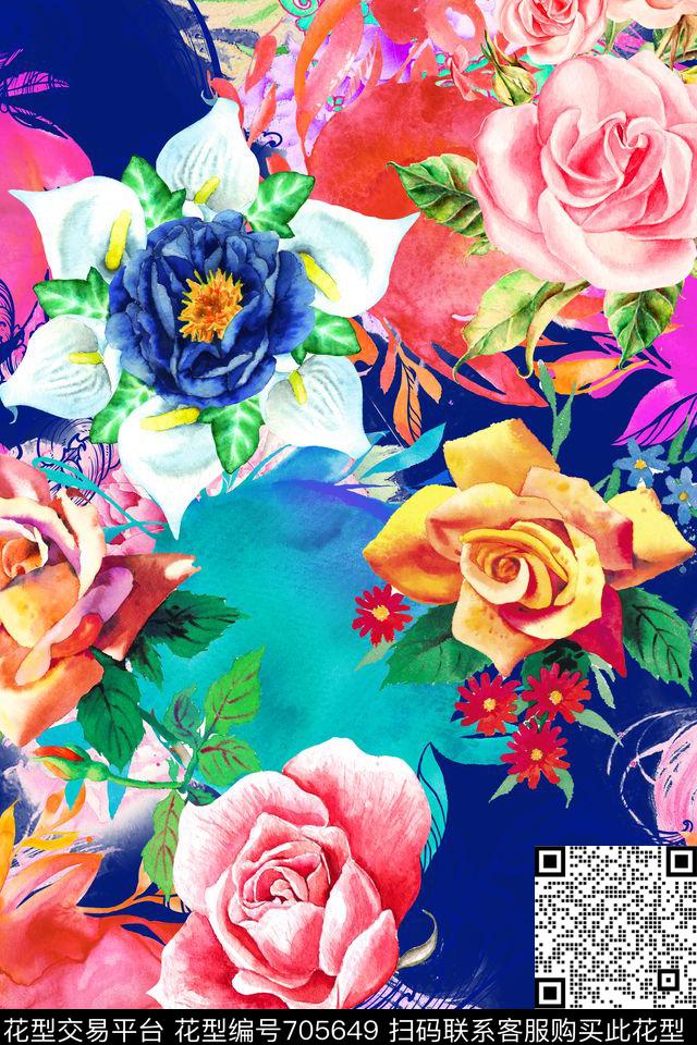 MAX465-色2.tif - 705649 - 手绘水彩 玫瑰 MAX-女装花卉 - 数码印花花型 － 女装花型设计 － 瓦栏