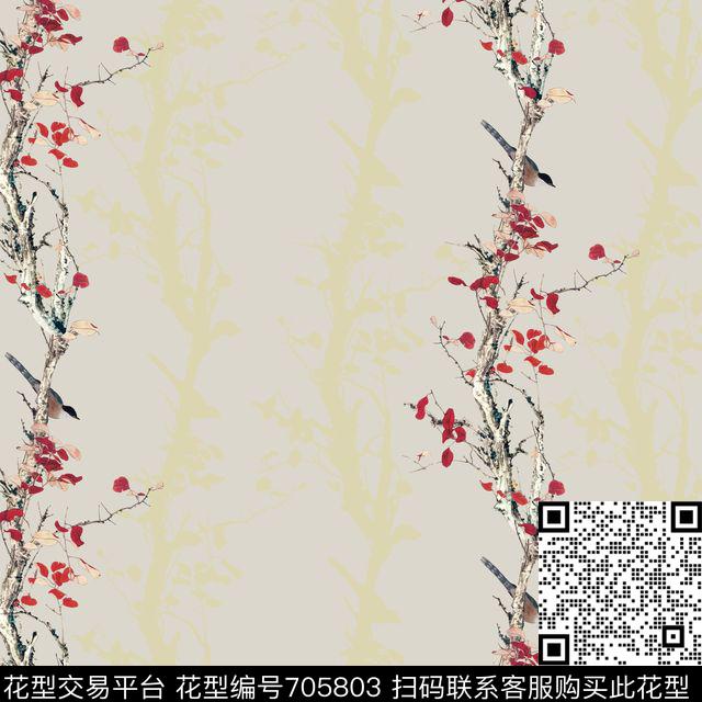 陈莹萍—数码—一帘幽梦6.tif - 705803 - 花鸟 复古 中国风 - 传统印花花型 － 窗帘花型设计 － 瓦栏