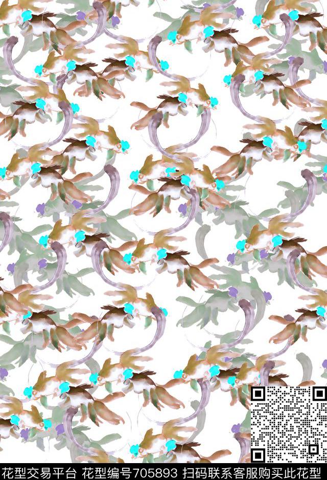03-3.tif - 705893 - 国画 鱼 水彩 - 数码印花花型 － 女装花型设计 － 瓦栏