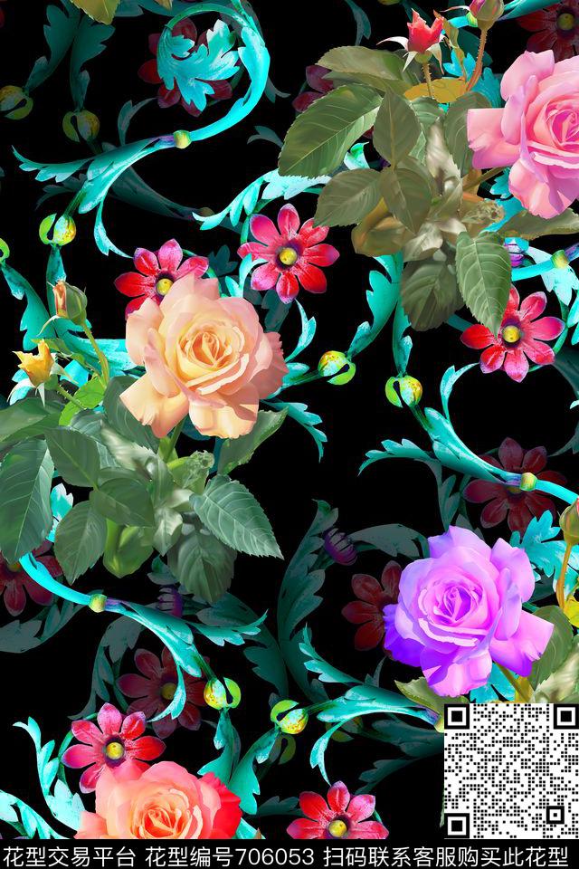 FY0562.jpg - 706053 - 大花 花朵 花卉 - 数码印花花型 － 女装花型设计 － 瓦栏