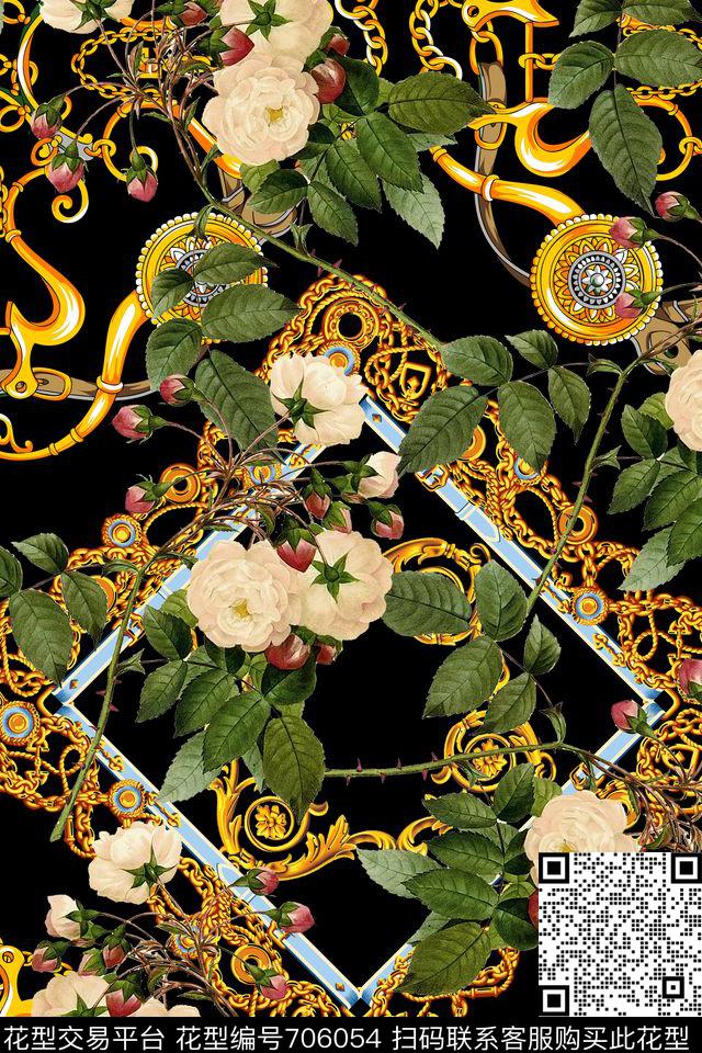 FY0563.jpg - 706054 - 花卉 链条 复古 - 数码印花花型 － 女装花型设计 － 瓦栏