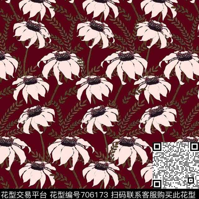 白榄菊野草酒.jpg - 706173 - 菊花 花朵 花卉 - 传统印花花型 － 女装花型设计 － 瓦栏