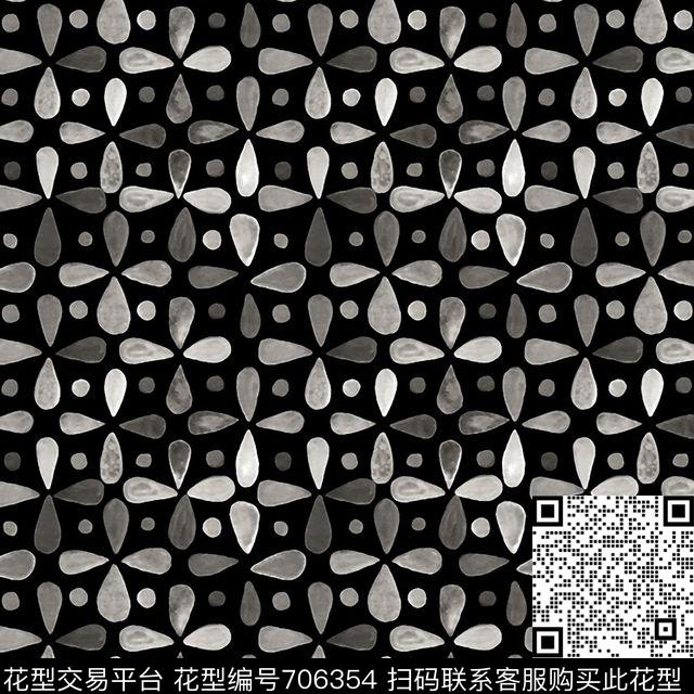 Handdraw Geometry Petal Grid.jpg - 706354 - 圆点 十字 黑白 - 数码印花花型 － 箱包花型设计 － 瓦栏
