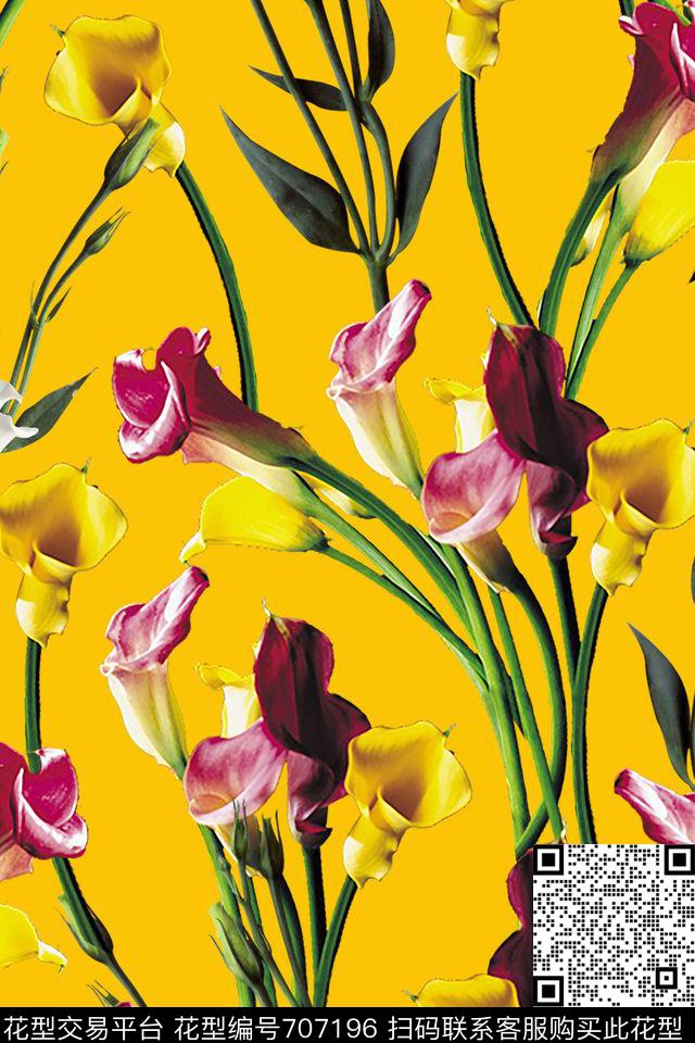 FY0577.jpg - 707196 - 花朵 花卉 马蹄莲 - 数码印花花型 － 女装花型设计 － 瓦栏