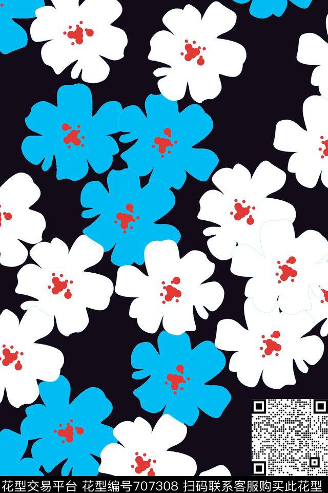 蓝花楹.jpg - 707308 - 女装 童装 小碎花 - 传统印花花型 － 童装花型设计 － 瓦栏