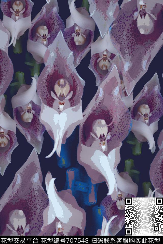 160909-青蓝雅韵-6-2.jpg - 707543 - 时尚抽象 德古拉兰花 青蓝雅韵系列 - 传统印花花型 － 女装花型设计 － 瓦栏
