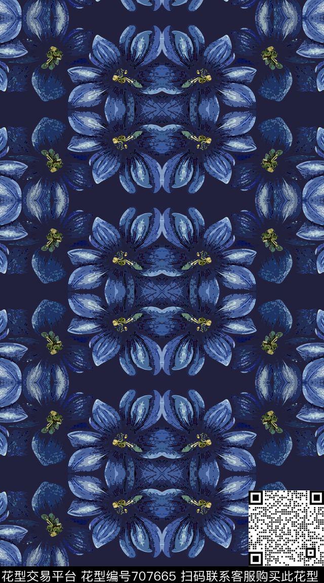 160909-青蓝雅韵-9-1.jpg - 707665 - 迷彩图案 抽象花卉 时尚抽象 - 数码印花花型 － 男装花型设计 － 瓦栏