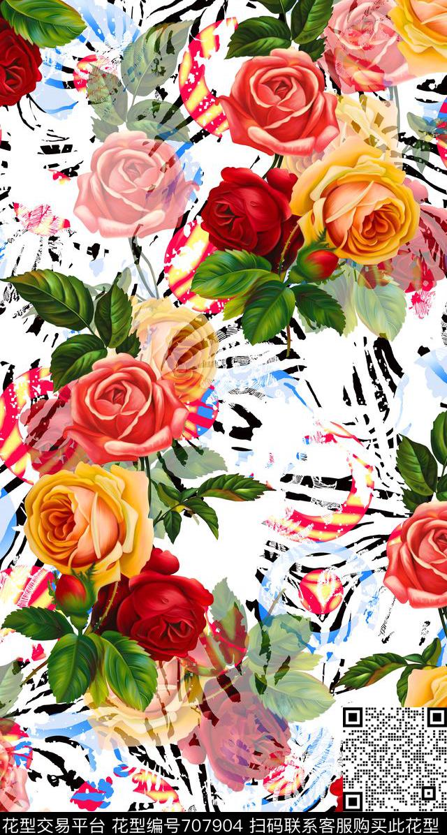 MAX478-色2.tif - 707904 - MAX-女装花卉 手绘 复古玫瑰 - 数码印花花型 － 女装花型设计 － 瓦栏