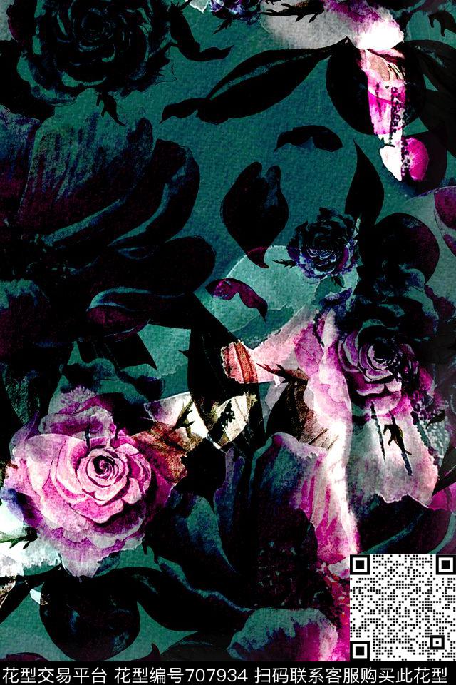 g1610210-1.jpg - 707934 - 玫瑰 花卉 肌理 - 数码印花花型 － 女装花型设计 － 瓦栏