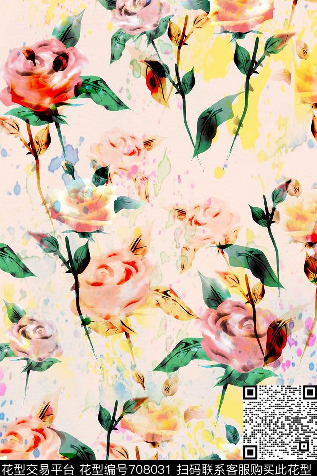 16091707.jpg - 708031 - 女装 花鸟植物 水彩水粉 - 数码印花花型 － 女装花型设计 － 瓦栏