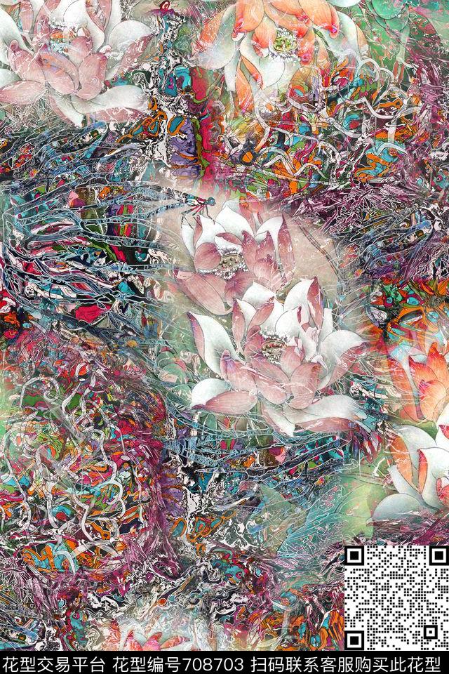0918抽象线条肌理-2.jpg - 708703 - 抽象肌理图案 抽象线条 笔触花卉组合 - 数码印花花型 － 女装花型设计 － 瓦栏