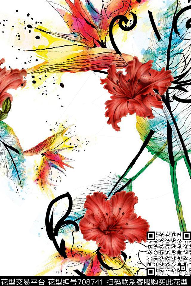 x-0629.jpg - 708741 - 水彩 羽毛 花卉 - 数码印花花型 － 女装花型设计 － 瓦栏