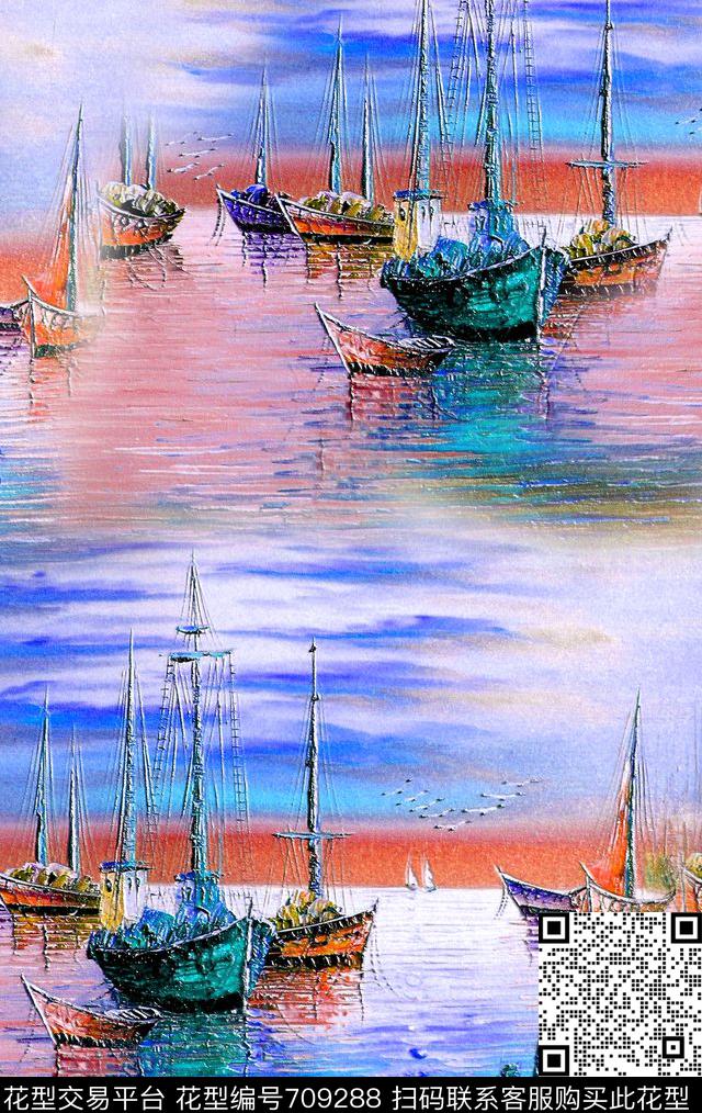 0919油画帆船-3.jpg - 709288 - 油画帆船 海上风景油画 帆船海鸥 - 数码印花花型 － 女装花型设计 － 瓦栏