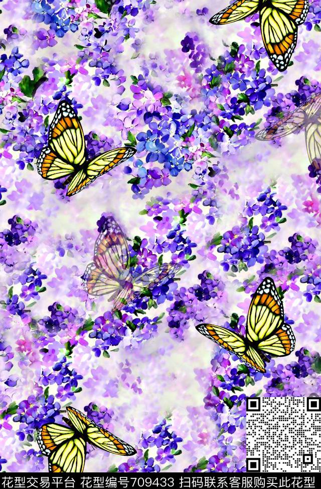 M9516-2.jpg - 709433 - 抽象手绘满版花卉 最新高清数码水彩花卉 趣味动物蝴蝶 - 数码印花花型 － 女装花型设计 － 瓦栏