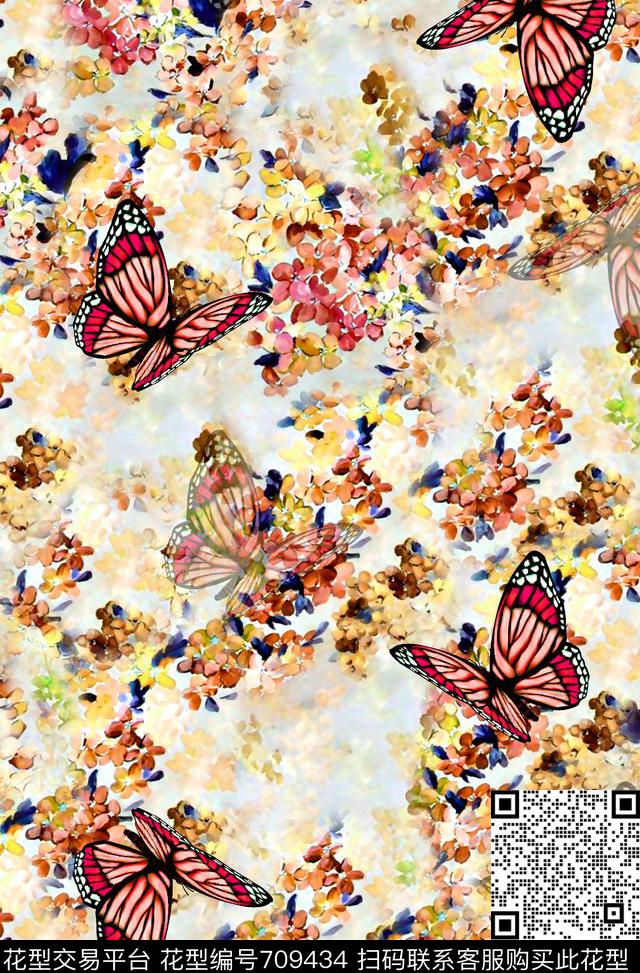 M9516-3.jpg - 709434 - 抽象手绘满版花卉 最新高清数码水彩花卉 趣味动物蝴蝶 - 数码印花花型 － 女装花型设计 － 瓦栏