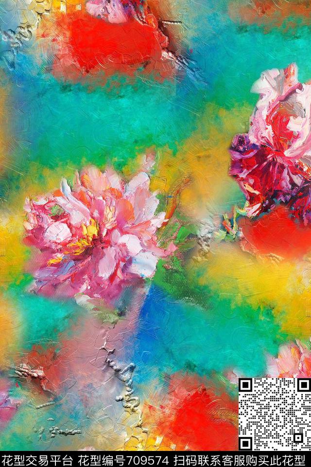 花.jpg - 709574 - 油画花卉 抽象花卉 色彩肌理 - 数码印花花型 － 女装花型设计 － 瓦栏