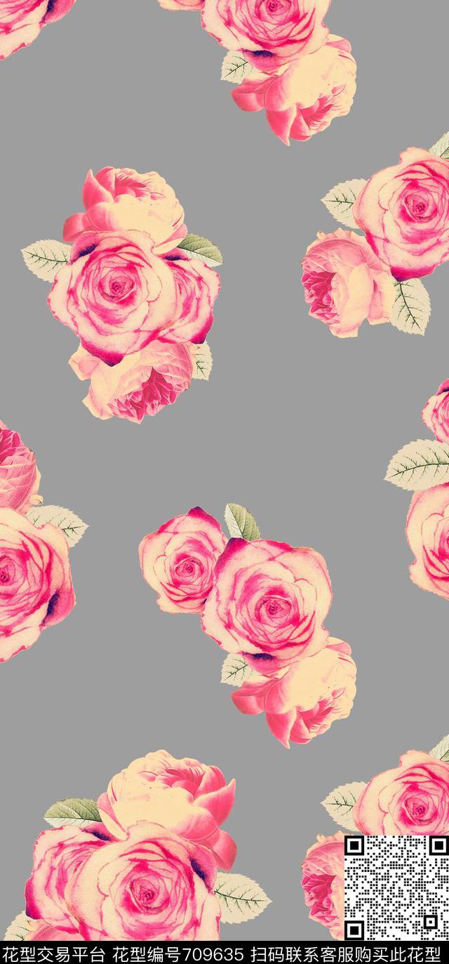 宫廷复古女装卫衣花卉A.jpg - 709635 - 复古玫瑰 复古花卉 卫衣花 - 数码印花花型 － 女装花型设计 － 瓦栏