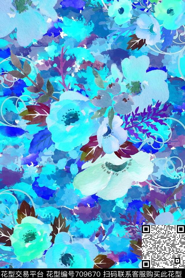 D19.1.jpg - 709670 - blue camouflage flowers - 数码印花花型 － 泳装花型设计 － 瓦栏