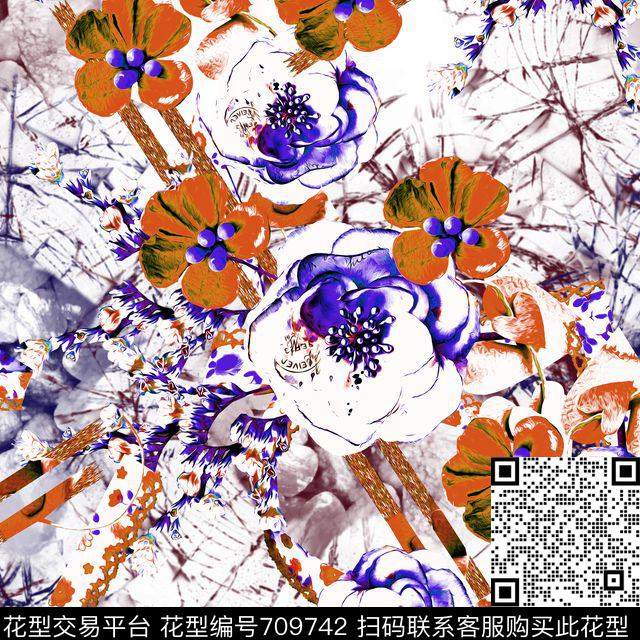 抽象裂玻璃花卉红.jpg - 709742 - 女装连衣裙外套T恤抽象 抽象 裂波浪底纹 - 数码印花花型 － 女装花型设计 － 瓦栏