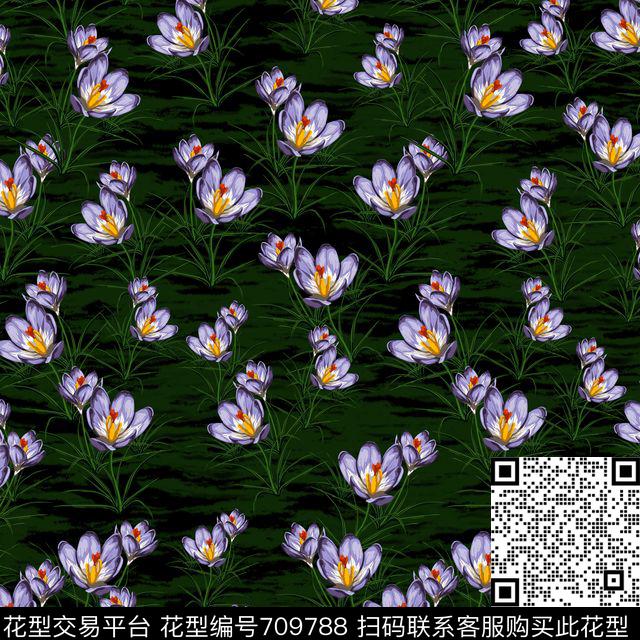 3D立体花卉草地黑.jpg - 709788 - 乱花 兰花 花朵 - 数码印花花型 － 女装花型设计 － 瓦栏