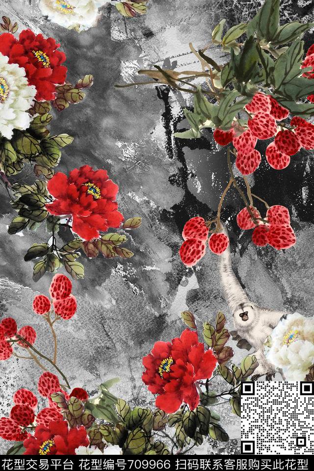x-0636.jpg - 709966 - 民族风 中国风 水墨 - 数码印花花型 － 女装花型设计 － 瓦栏