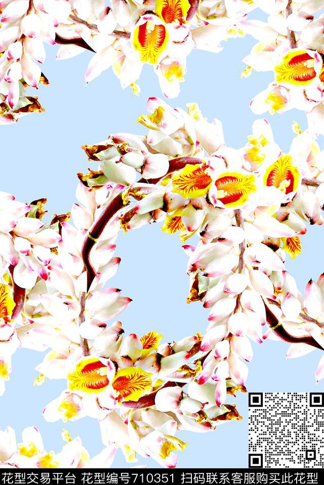1066b-1.tif - 710351 - 抽象植物花卉印花 女装裙子春夏清爽印花 满版印花 - 数码印花花型 － 女装花型设计 － 瓦栏