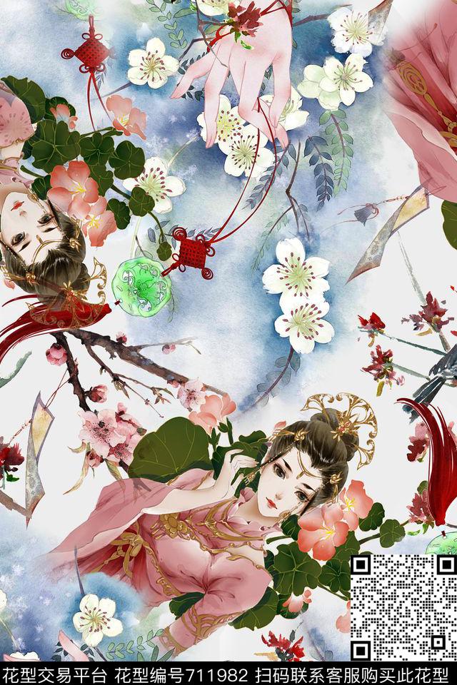 FY0609.jpg - 711982 - 民族风 中国风 人物 - 数码印花花型 － 女装花型设计 － 瓦栏